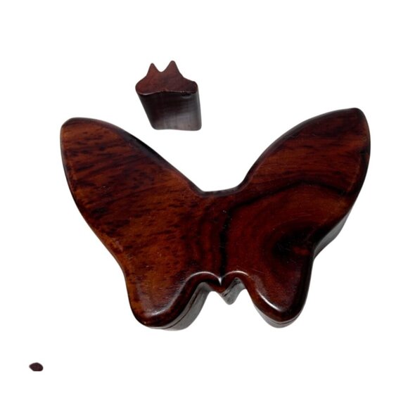 Hand-Carved Wooden Butterfly Puzzle Box With Hidden Compartment AS IS - Picture 4 of 5
